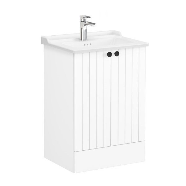 Vitra Root Groove 69338 Lavabo Dolabı, Kapaklı, 60 Cm,Yerden, Mat Beyaz, Klasik Lavabolu