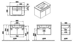 Vitra Quadrum 62542 Lavabo Dolabı 80 Cm,Kapaklı,Parlak Beyaz