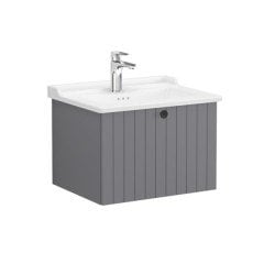 Vitra Root Groove 69360 Lavabo Dolabı, Tek Çekmeceli, 60 Cm, Mat Açık Gri, Klasik Lavabolu