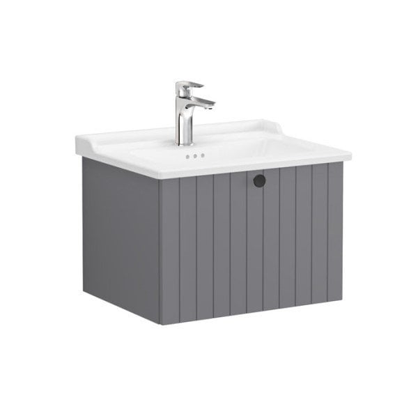 Vitra Root Groove 69361 Lavabo Dolabı, Tek Çekmeceli, 60 Cm, Mat Gri, Klasik Lavabolu