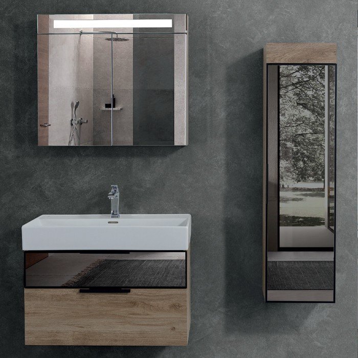 Lineart Sharp 80 cm Banyo Dolabı + Ledli Ayna Dolaplı