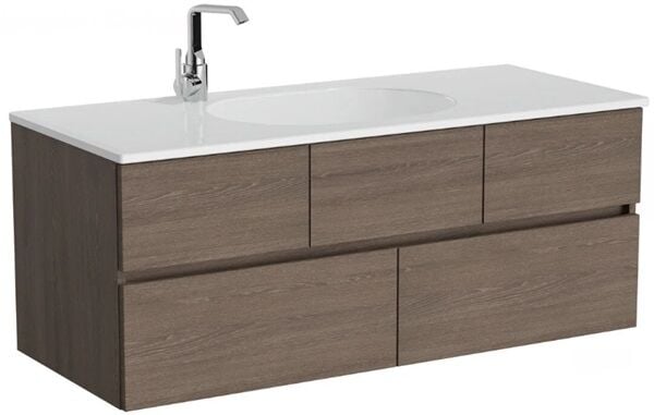 Vitra Memoria 66712 Lavabo Dolabı 120 Cm, Seramik Etajerli Lavabolu, Moka Meşe