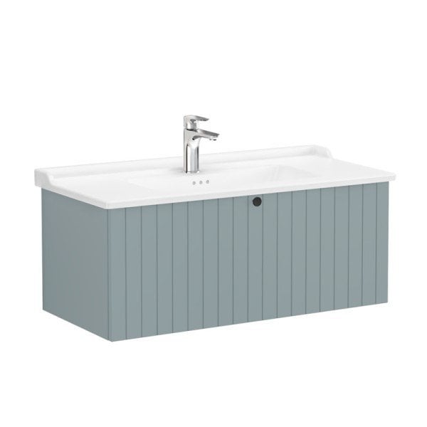 Vitra Root Groove 69404 Lavabo Dolabı, Tek Çekmeceli, 100 Cm, Mat Fiyord Yeşili, Klasik Lavabolu