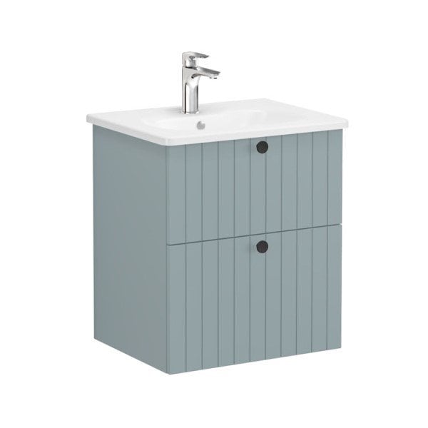 Vitra Root Groove 69418 Lavabo Dolabı, İki Çekmeceli, 60 Cm, Mat Fiyord Yeşili, Yuvarlak Lavabolu