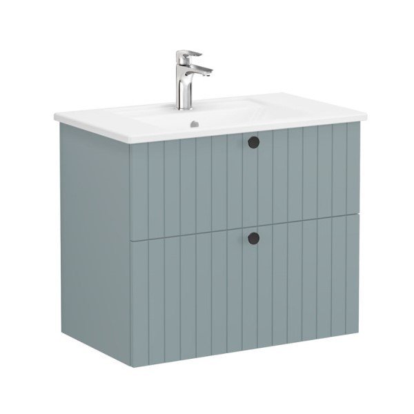 Vitra Root Groove 69432 Lavabo Dolabı, İki Çekmeceli, 80 Cm, Mat Fiyord Yeşili, Köşeli Lavabolu