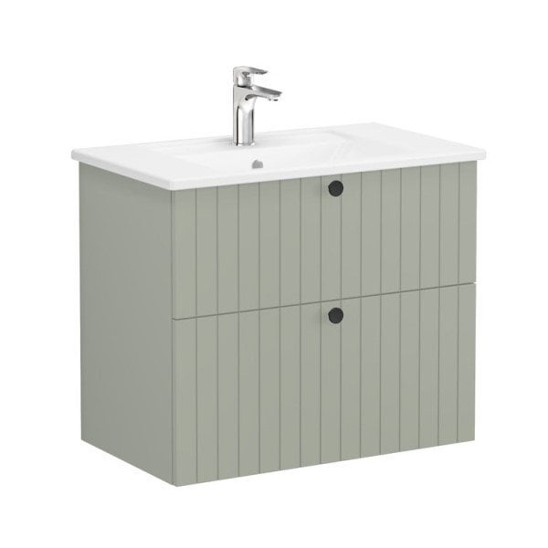 Vitra Root Groove 69435 Lavabo Dolabı, İki Çekmeceli, 80 Cm, Mat Retro Yeşil, Köşeli Lavabolu