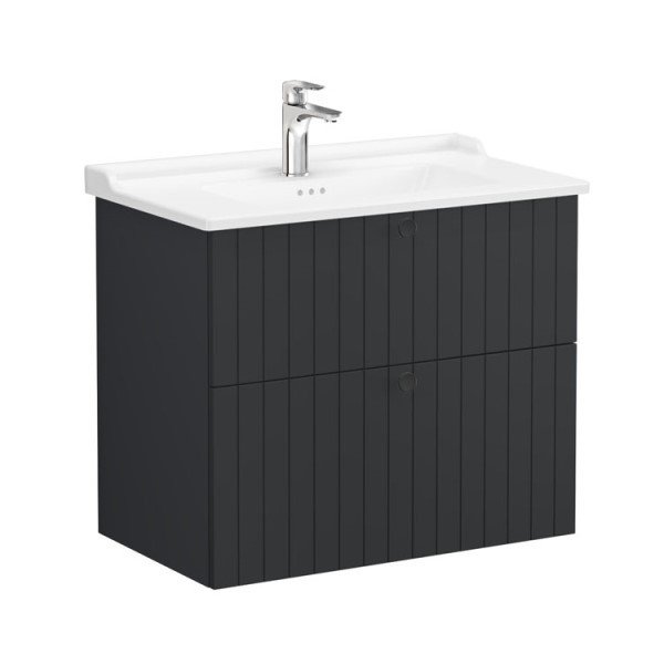 Vitra Root Groove 69447 Lavabo Dolabı, İki Çekmeceli, 80 Cm, Mat Grafit, Klasik Lavabolu