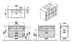 Vitra Root Groove 69451 Lavabo Dolabı, İki Çekmeceli, 100 Cm, Mat Açık Gri, Köşeli Lavabolu