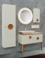 Lineart Arte 100 Kayın Krem Banyo Dolabı + Ledli Ayna