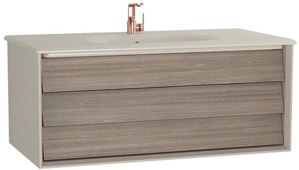 Vitra Frame Lavabo Dolabı 100 cm Beyaz Etajerli Lavabolu, Mat Soft Bej