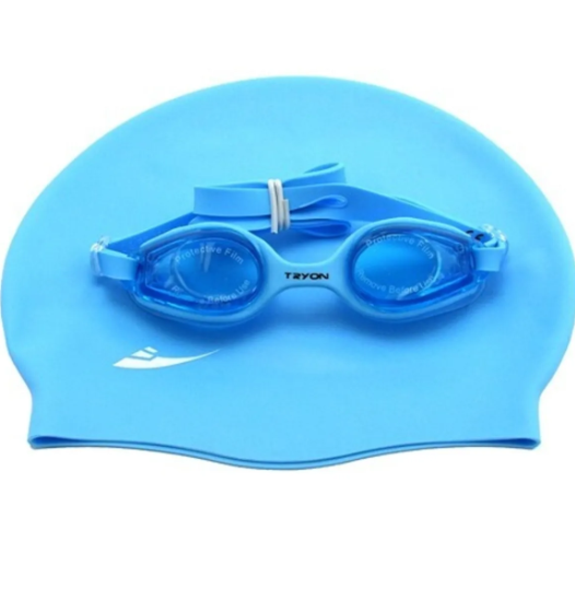 TRYON Mavi  Yüzücü Gözlük Bone Seti - YGS-2060