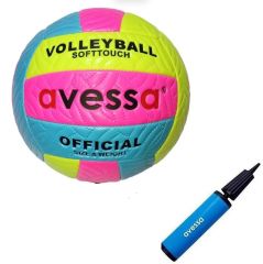 Avessa Vlm-700 Makina Dikişli Soft Touch 280 Gr Fosforlu Deri Voleybol Topu No:5 + Top Pompası