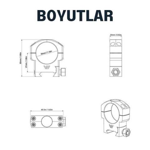 30mm dürbün için Picattiny Ray Ayağı - Yüksek