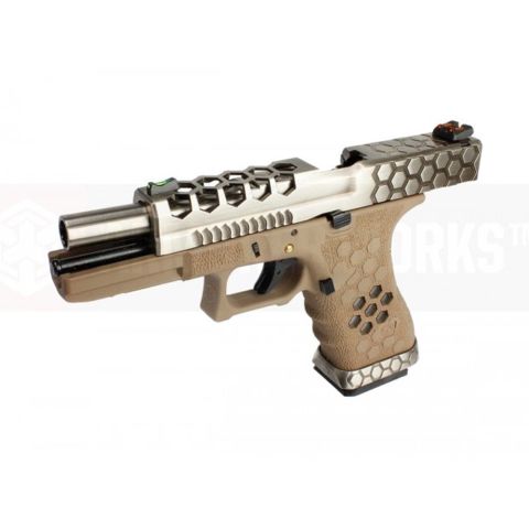AW VX0110 Hex Cut ''Signature Model'' 1.7 GBB Airsoft Tabanca - Tan - Gümüş