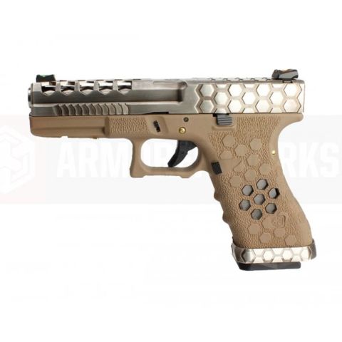AW VX0110 Hex Cut ''Signature Model'' 1.7 GBB Airsoft Tabanca - Tan - Gümüş
