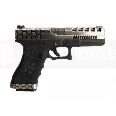 AW VX0100 Hex Cut ''Signature Model'' 1.7 GBB Airsoft Tabanca - Gümüş-Siyah