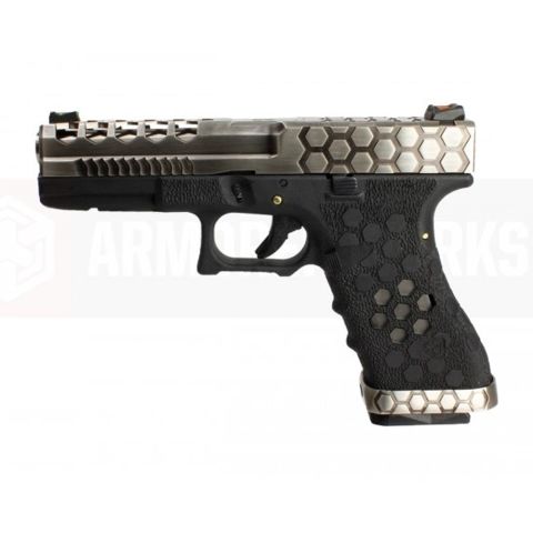 AW VX0100 Hex Cut ''Signature Model'' 1.7 GBB Airsoft Tabanca - Gümüş-Siyah