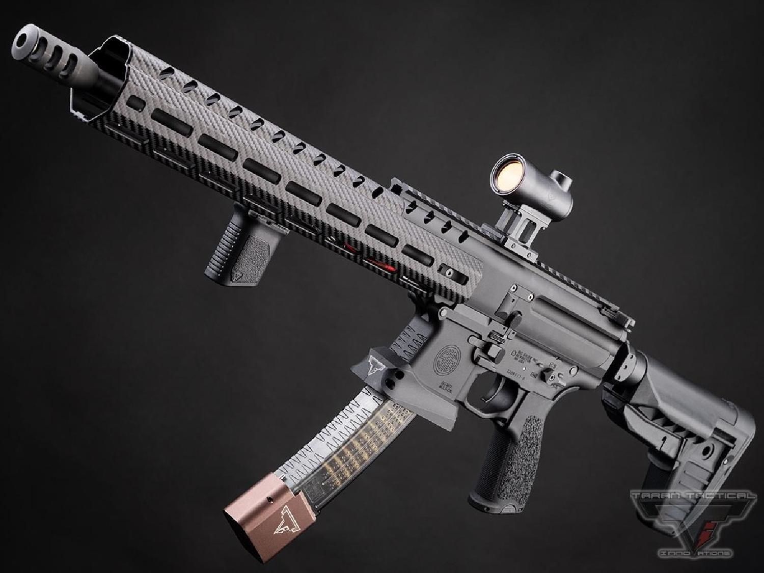 JW SIG ProForce CARBON MPX AEG w/ EMG TTI JW Suite Airsoft Tüfek (Faux Carbon Fiber Handguard)