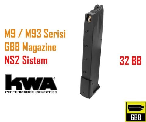 KWA M9 PTP M93R-2 NS2 GBB Şarjör (32 Kapasite)