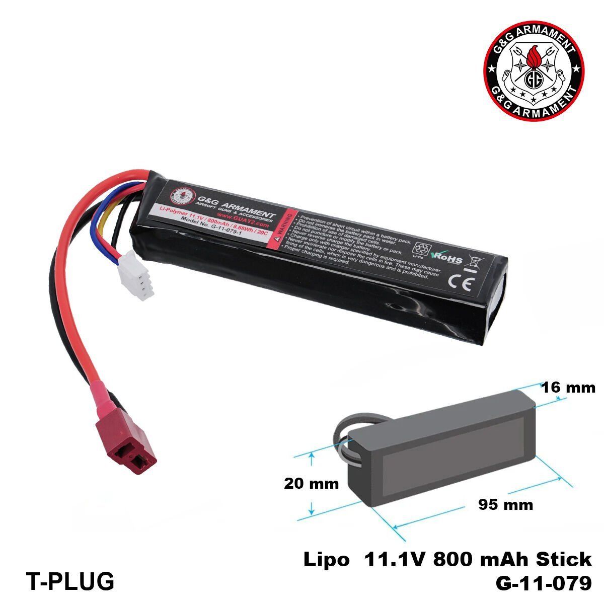 Lipo Pil G&G 11.1V 800 mAh Stick T-Plug G-11-079-1