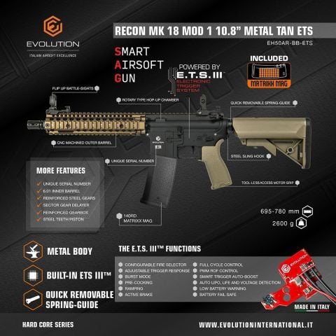 Airsoft Tüfek Evolution Recon MK18 Mod.1  10.8'' ETS BR  *EH50AR-BB-ETS*
