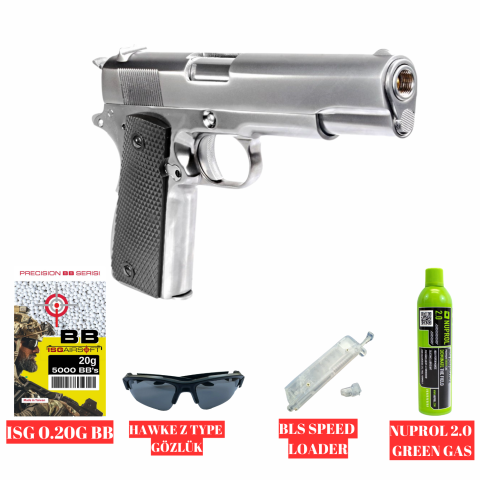 WE COLT 1911 SILVER Airsoft Tabanca SETİ