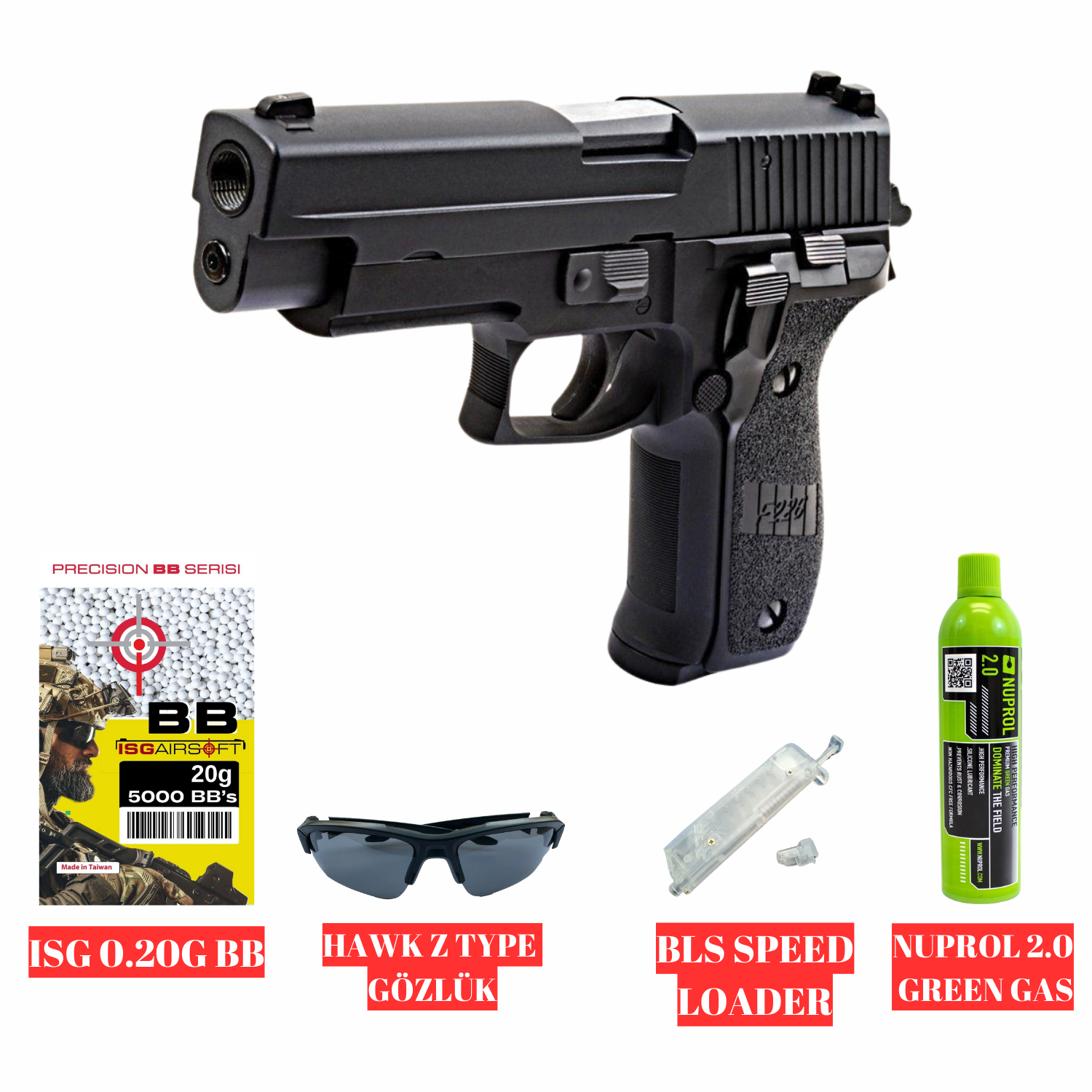 WE MK25 F226 MODEL SIYAH AIRSOFT TABANCA SETİ