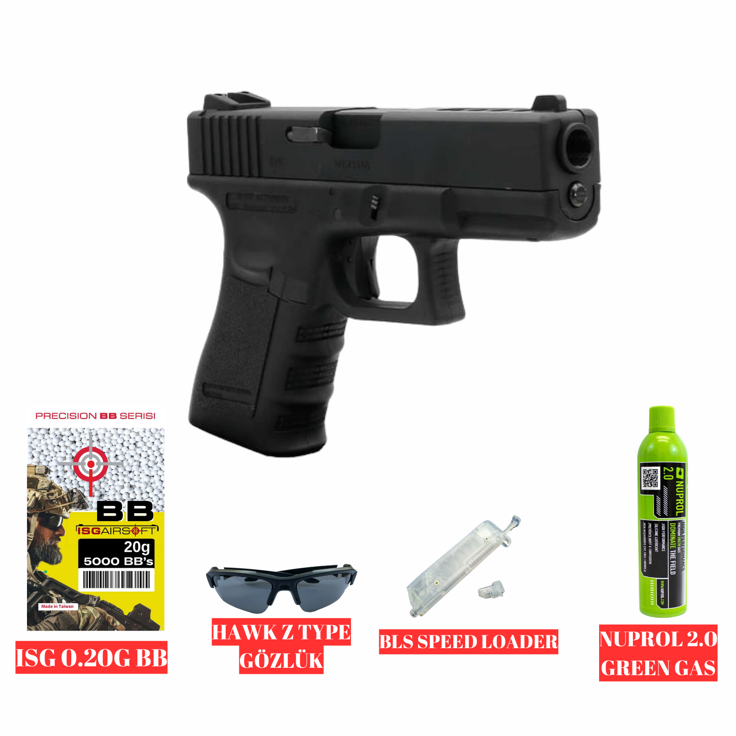 WE Glock23 Gen3 GBB FULL METAL G23 Airsoft Tabanca SETİ