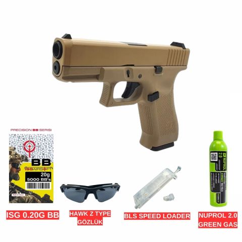 WE G19XL GEN5 TAN GBB GLOCK AIRSOFT TABANCA PAKETİ
