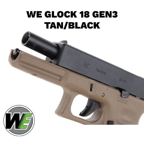 Airsoft Tabanca WE Glock 18C Siyah/Tan Gen3 WE-G002A-TAN G18-A-TAN-GEN3