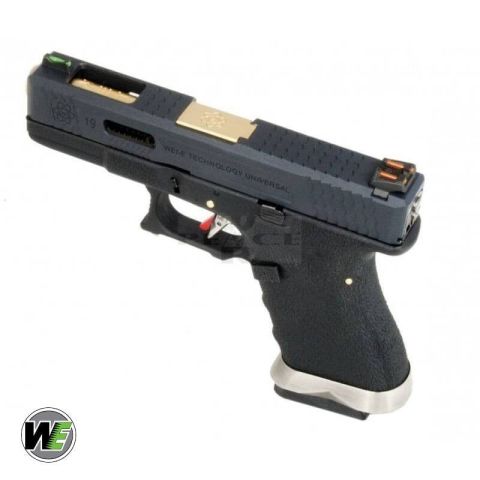 WE Glock G19 T1 SIYAH GOVDE (Siyah Kızak / Altın Namlu) GBB Airsoft Tabanca