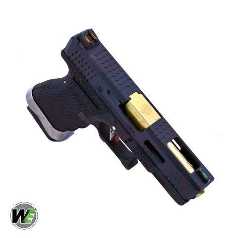WE Glock G19 T1 SIYAH GOVDE (Siyah Kızak / Altın Namlu) GBB Airsoft Tabanca