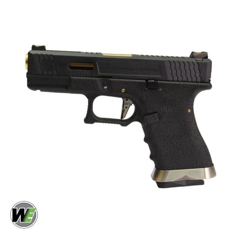 WE Glock G19 T1 SIYAH GOVDE (Siyah Kızak / Altın Namlu) GBB Airsoft Tabanca