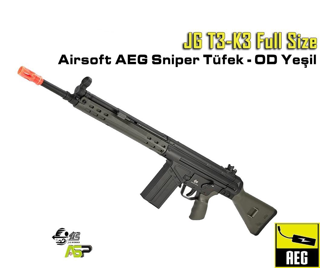 JG T3-K3 G3 Full Size Airsoft AEG Sniper Tüfek - OD Yeşil
