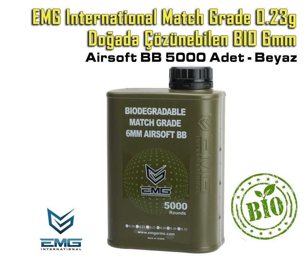 EMG International Match Grade 0.23g BIO 6mm Airsoft BB 5000 Adet - Beyaz