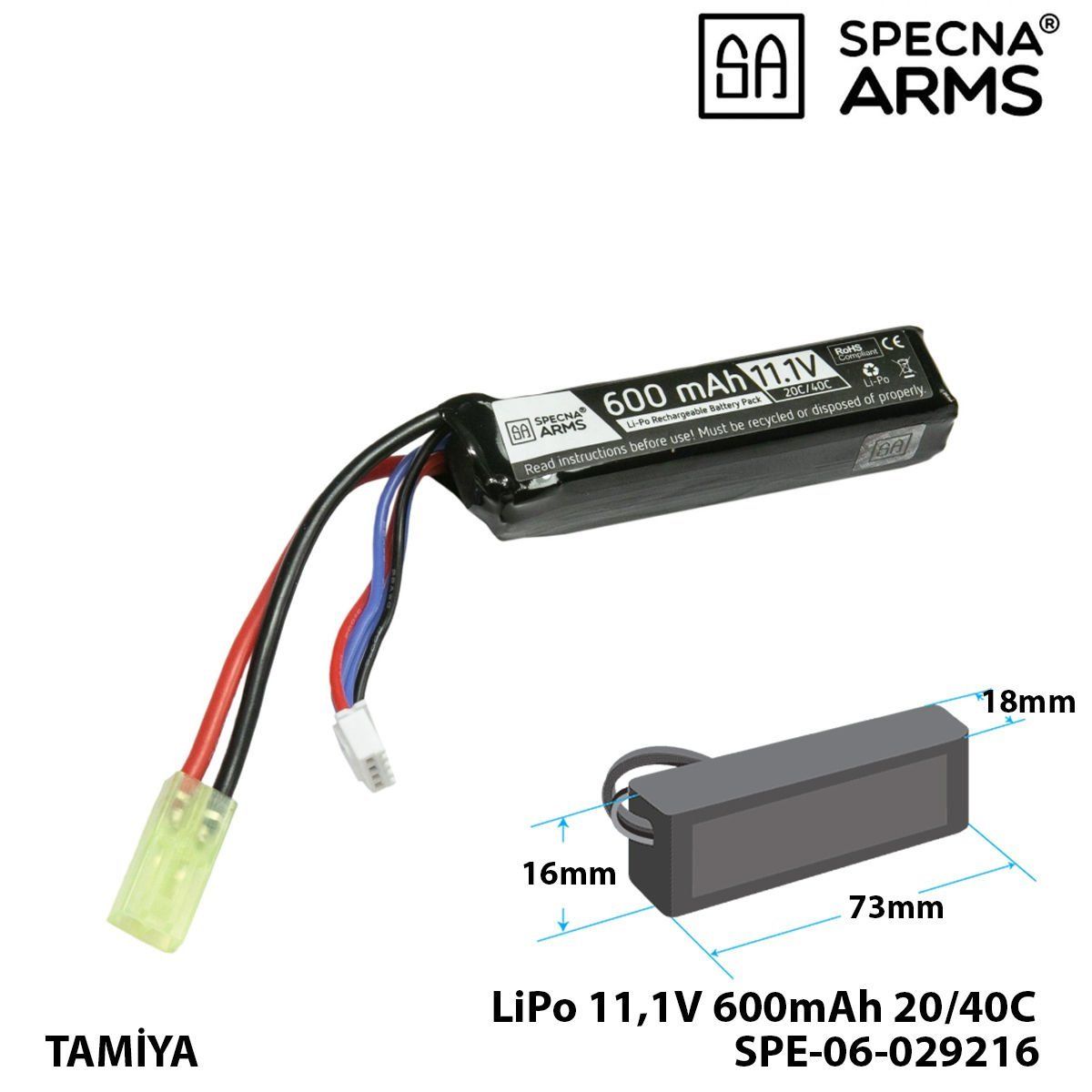 Lipo Pil 11,1V 600mAh 20/40C Battery for PDW – Tamiya mini SPE-06-029216-00