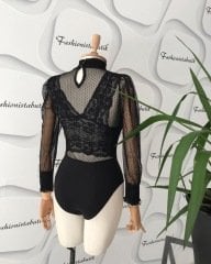 Transparan 2’li Bodysuit Takım siyah