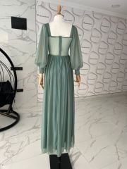 Simli maxi elbise - Mint