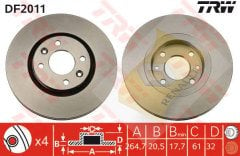 ÖN FREN AYNASI R21 2.0-2.0 ie-2.2 ie (86-94)-CNCRD 2.0ie 2.1 D TURBO 90=>(264.7x20.5x4DLxHAVALI) 7700764193-7701467955-	TRW DF2011