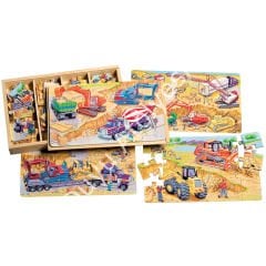 Ahşap Tahta Puzzle İnşaat Araçları Modeli 4 Lü