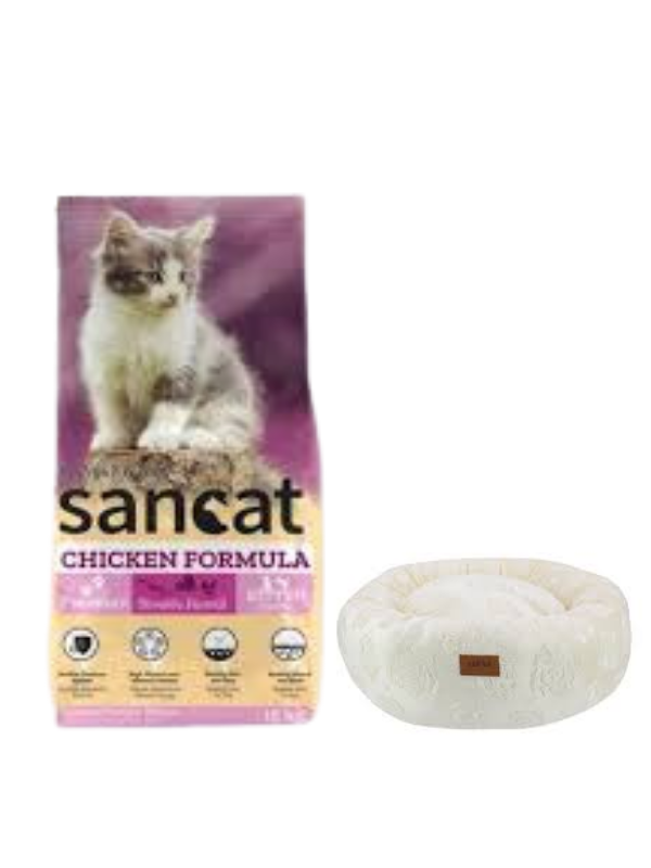 Sancat Premium Tavuklu Yavru Kedi Maması 15 Kg,Krem Luxe Donut Yatak