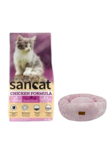 Sancat Premium Tavuklu Yavru Kedi Maması 15 Kg,Pembe Luxe Donut Yatak