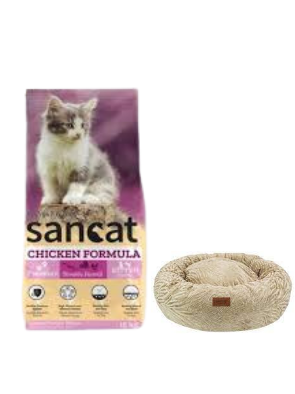 Sancat Premium Tavuklu Yavru Kedi Maması 15 Kg,Kahve Luxe Donut Yatak