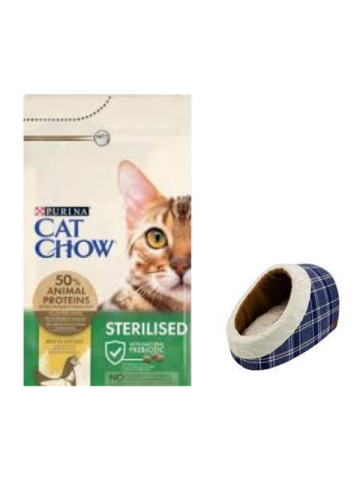 Cat Chow Sterilised Yetişkin Kedi Maması 15 Kg, Mia Alaska Ekose Mavi Yatak