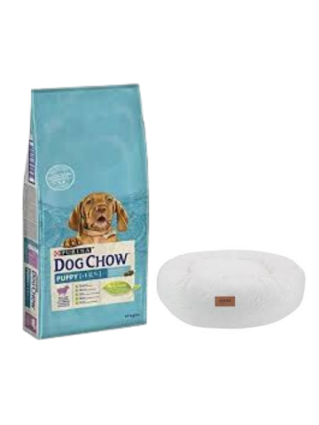 Dog Chow Kuzu Etli Yavru Köpek Maması 14 Kg,Beyaz Luxe Donut Yatak