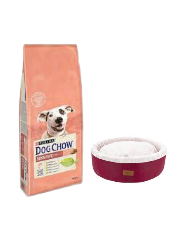 Dog Chow Somonlu Yetişkin Köpek Maması 14 Kg,Bordo Mia Donut Yatak