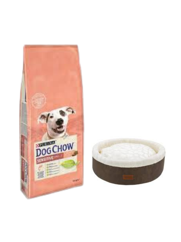 Dog Chow Somonlu Yetişkin Köpek Maması 14 Kg,Kahve Mia Donut Yatak