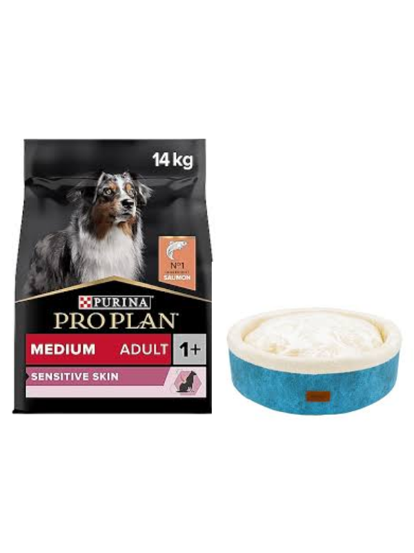 Pro Plan Medium Adult Somonlu Hassas Yetişkin Köpek Maması 14 Kg,Mavi Mia Donut Yatak