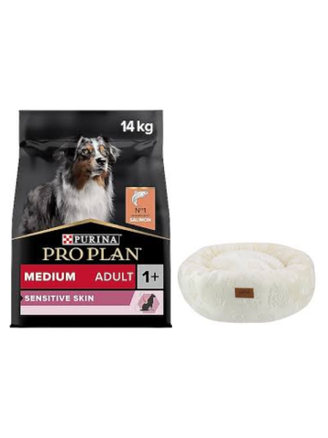 Pro Plan Medium Adult Somonlu Hassas Yetişkin Köpek Maması 14 Kg,Krem Luxe Donut Yatak