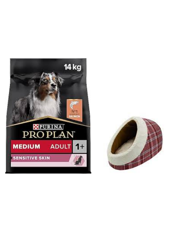 Pro Plan Medium Adult Somonlu Hassas Yetişkin Köpek Maması 14 Kg,Mia Alaska Ekose Kırmızı Yatak